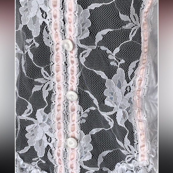 Vintage Delicates White & Pink Corset Lace Teddy L - Picture 2 of 6